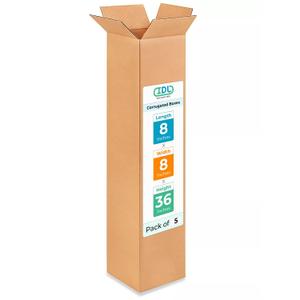 Tall Moving & Shipping Boxes 8 x 8 x 36 inches (5-Pack) - Extra Strength 200 lb vs Regular - USA-Made Corrugated Packing Boxes for Delivery - Packaging Box for Shipping by IDL Packaging -