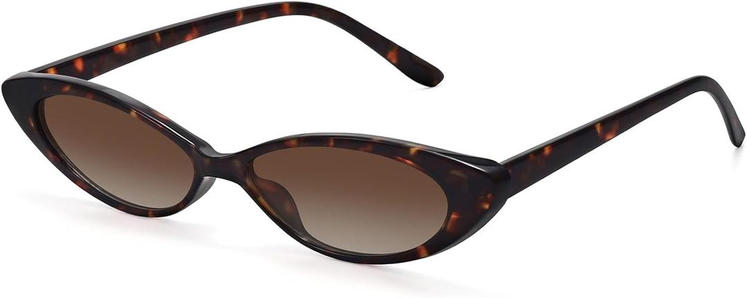 STORYCOAST Retro Cat Eye Sunglasses for Women Vintage 90S Trendy Small Frame Sun Glasses Skinny Oval Shades UV400 Protection Tortoise Frame-Gradient Brown Lens