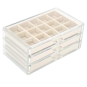 Acrylic Jewelry Organizer Makeup Cosmetic Storage Organizer box Clear Jewelry Case with 3 Drawers Adjustable Jewelry Box Velvet Trays grid size