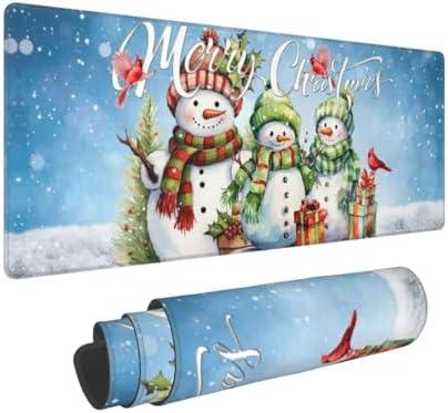 Merry Christmas Xmas Tree Winter Snowman Cardinal Gaming Keyboard Mouse Pad Mousepad Desk Mat Huge Extended XL Rubber Sole for Home Office 31.5"X 11.8"