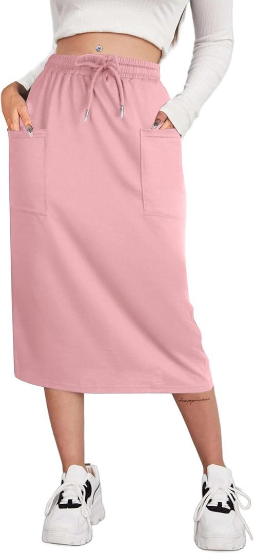 SOFIA'S CHOICE Skirts for Women High Waist Drawstring Sweat Skirt with Pockets Pink Medium (Pink, M)