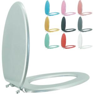 Elongated Toilet Seat Wood Toilet Seat Prevent Shifting with Zinc Alloy Hinges American Standard Size Toilet Seat Easy to Install also Easy to Clean(Elongated,Sparkling Classical Silver)