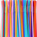 [100 Pack] 10.24" High Extra Long Flexible Plastic Straws, Disposable Drinking Straws, Colorful Bendy Straws - Assorted Colors
