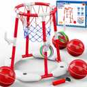 VGY Pool Basketball Hoop 2-in-1 with 4 Balls, 12 Rings & Pump - Floating Water Basketball Set for Swimming Pool Games, Outdoor/Indoor Family Toy Kids Ages 3-12 & Adults