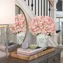 Hollyone 6PCS Pink Hydrangea Artificial Flowers Artificial Hydrangeas Silk Flowers for Home Decor Indoor Wedding Flower Faux Flower Kitchen Centerpiece Table Decorations