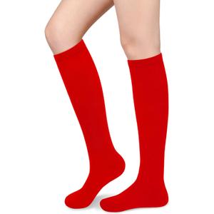 Olreco Women's Knee High Socks for Women Knee Socks for Women Long Sock Woman Striped High Sock Athletic Halloween Accessories (One Size, Red)