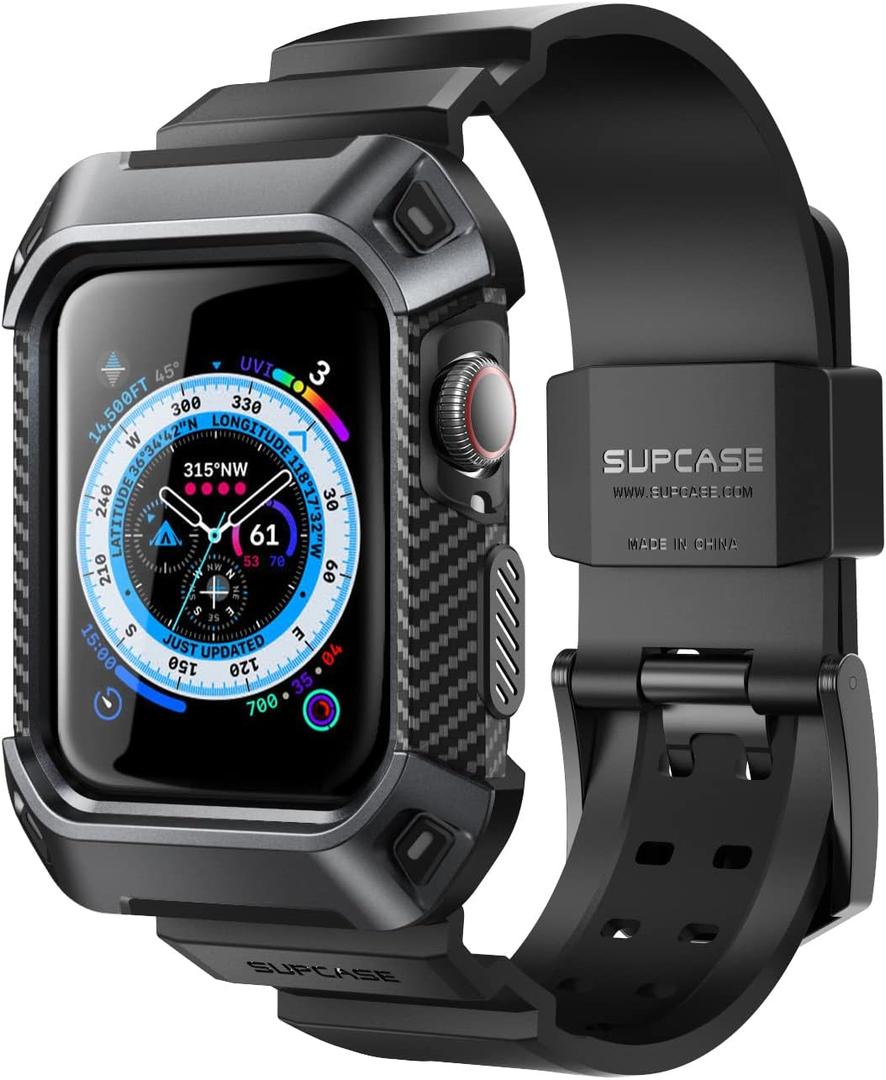 SUPCASE for Apple Watch 9/8/7/6/5/4/SE 45/44mm Case with Band (Unicorn Beetle Pro), [Anti-Scratch] [Bumper Protector] Rugged Men Cover with Adjustable Strap Band for iWatch SE 3/2/1, Black