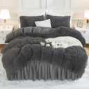 Andency Dark Grey Comforter Set King Size, 3 Pieces Faux Fur Gray Fluffy Fuzzy Plush Bedding Comforter Set, Soft Puffy Comfy Down Alternative Comforter Bed Set (King (104"x90"))