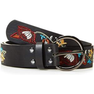 Beautiful Nomad Belts for Women Western Fashion Boho Embroidery PU Leather Belt for Jeans Dress (Black, XS/S)