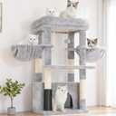 Hey-brother Cat Tree Tower with Extra Large Platform, Spacious Condo, 2 Cozy Hammocks, Self-Grooming Brush, Sisal Scratching Posts for Big Indoor Adult, Maine Coon, 35.4 Inches, Light Gray MPJ060W