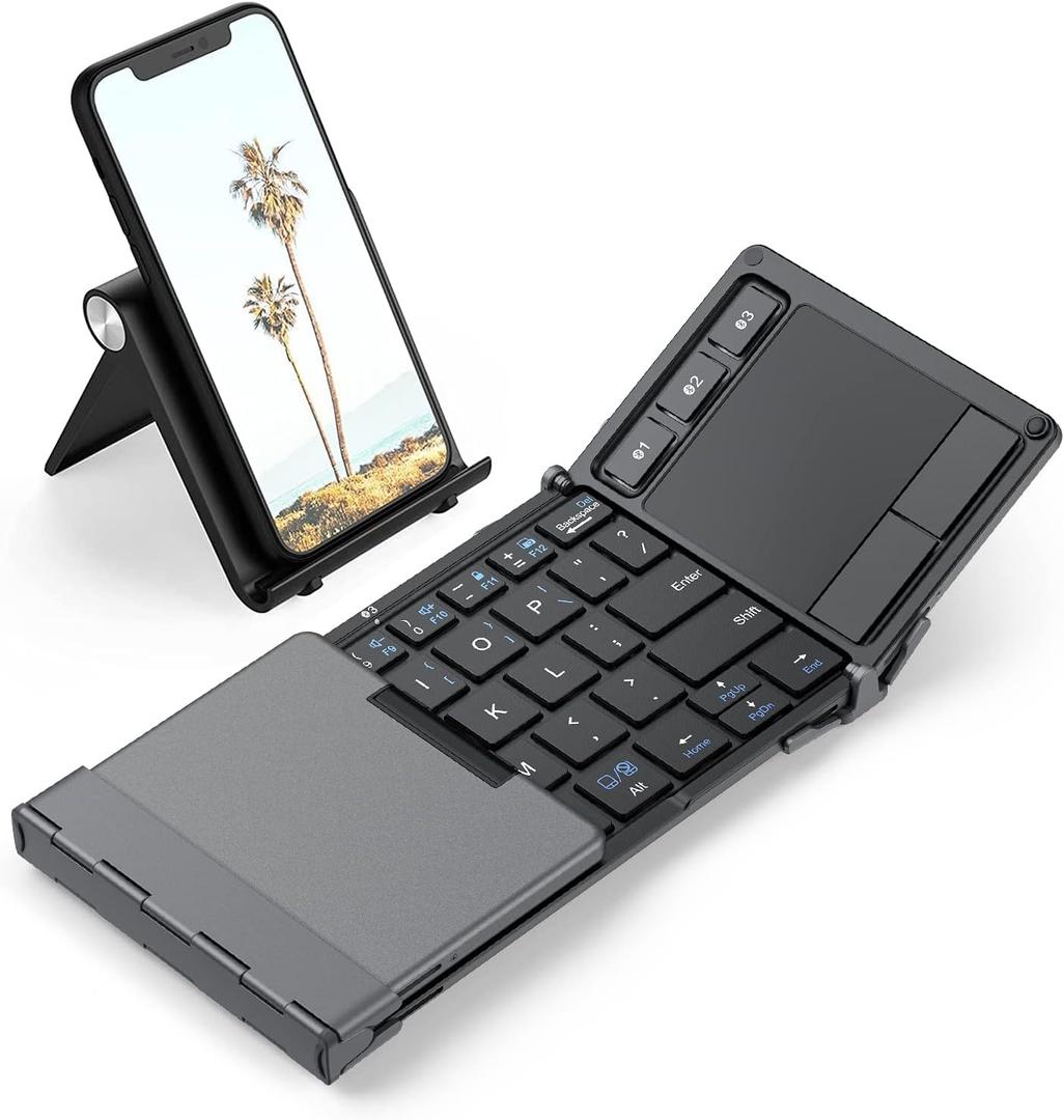 iClever Foldable Keyboard with Touchpad, BK08 Portable Tri-Folding Bluetooth Keyboard for iPad, iPhone, Windows, Mac & Android  Connect Up to 3 Devices (Dark Grey)