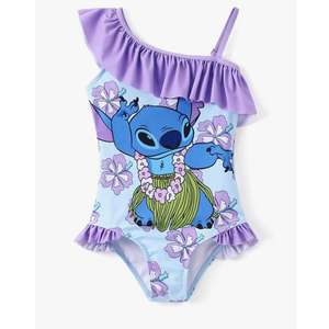 Disney Mickey and Friends Girls One Piece Swimsuits Ruffles Swimwear Beach Sport Bathing Suit, Color: Purple-1, Size: 10-11 Years