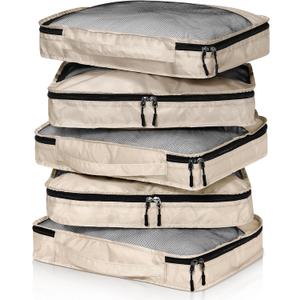 5 Pcs Packing Cubes for Suitcase Large Travel Cubes Carry on Luggage Organizer Bags for Clothes Accessories(S,Khaki)