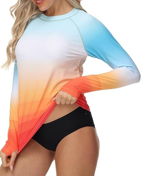 VAYAGER Womens Rash Guard UPF 50+ Swim Shirts Long Sleeve Quick Dry Water Beach Surfing Swimming Tops with Thumb Hole, XS