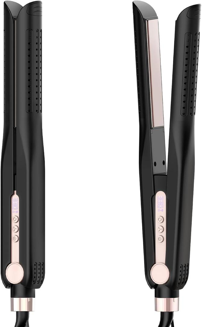 SKIMI Airflow Styler, Titanium Flat Iron Hair Straightener, Professional Curling Iron with Cooling Air Vents to Lock in Style, 5 Temps & Dual Voltage, Auto Off