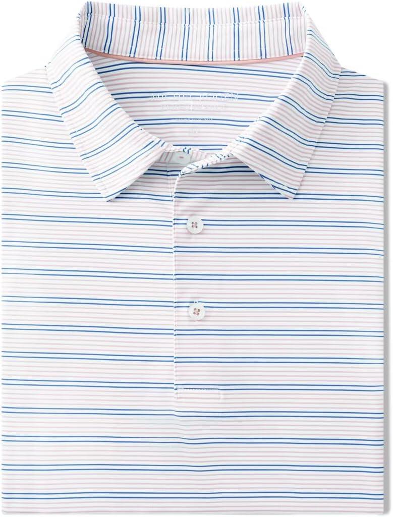 Rouen Men's Polo Shirts Short Sleeve Dry Fit Performance Wicking Moisture Causal Striped Collared Golf Shirts for Men (Pink, S)