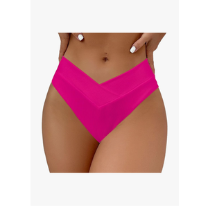SherryDC Women's V Cut High Waisted Bikini Bottom High Leg Cut Swimsuit Bathing Suit Bottoms, L, Pink