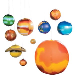 Fun Express Inflatable Planets Solar System Set - VBS Vacation Bible School Supplies/Decor - 10 Pieces, 9 Planets and Sun - Hanging Space Party, Kids Room and Classroom Decor