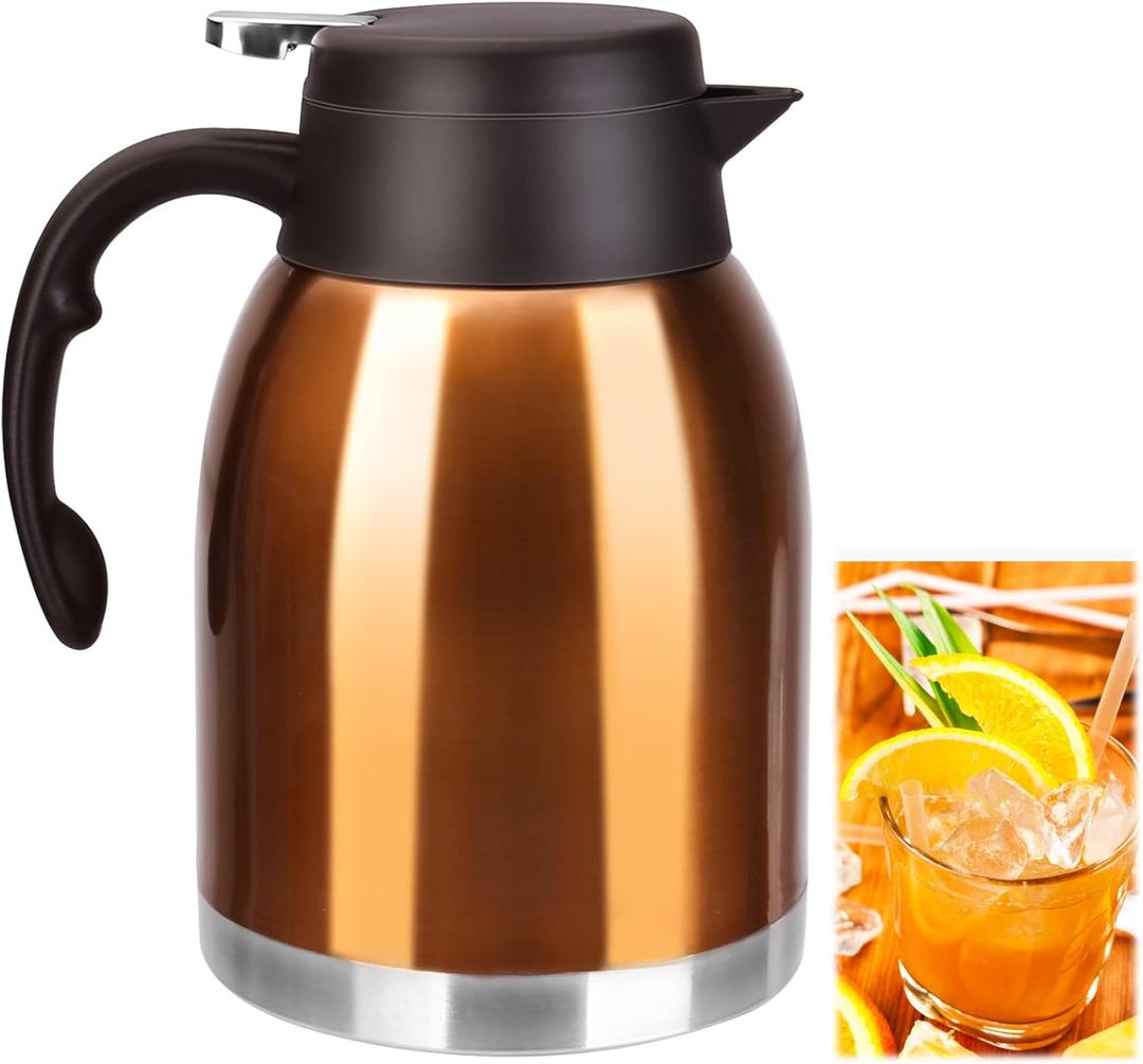 54oz Stainless Steel Thermal Coffee Carafe Dispenser, Double Wall Unbreakable Vacuum Thermos Flask 1.6L Water Tea Pot Pitcher for Cold Drinking in Summer (Bronze)