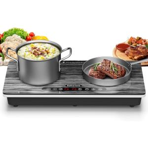 Double Induction Cooktop, 1800W Portable Electric Stove, 18 Inch Sensor Touch Electric Cooker Hot Plate, 5.91" Heating Coil, Child Lock, 8 Power Levels, 110v Outlet Plug with Glass Surface