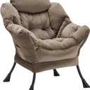 Lazy Chair Thick Padded, Accent Chair Velvet Upholstered with Wide Seat, Stable Metal Frame and Non-Slip Pad, Modern Sofa Armchair with Side Storage Bag for Dorm, Room, Office, Dark Gray