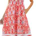 Gardenwed Women's Floral Print Maxi Dress,Spaghetti Strap Smocked Bodice A-Line Sundress with Pockets (Medium)