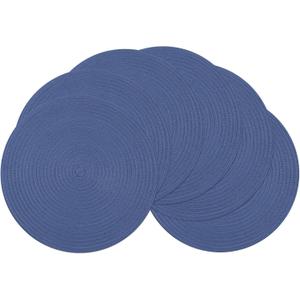 SHACOS Round Placemats Set of 6 Washable 15 inch Round Table Mats Cotton Polyester Woven Braided Place Mats for Dining Table (Sail Blue, 6)