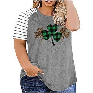 Plus Size St. Patrick's Day T-Shirt Women Cute Gnomes Shamrock Printed Shirt Tops Short Sleeve Casual Graphic Tees