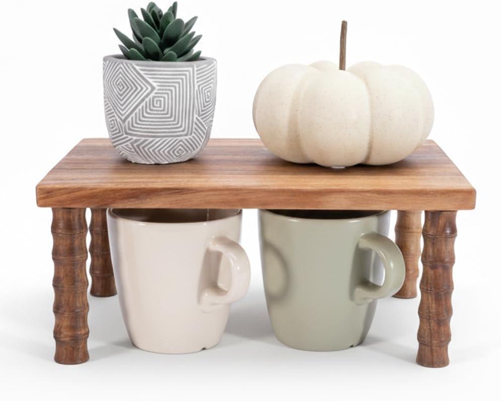 Small Kitchen Counter Shelf Acacia Wood Cabinet and Desktop Counter Riser Coffee Station Organizer Display Stand Shelf for Top of Desk Home Office Bathroom