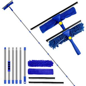 Window Cleaner Squeegee Kit - 2.38M (94inch) Cleaning Equipment with Long Handle 3 in 1 Extendable Window Cleaning Tool for High Windows, Glass, Home, Wall and Car