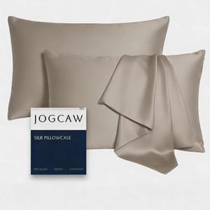 2 Pack 100 Silk Pillowcase for Hair and Skin, Soft Breathable Smooth Cooling Mulberry Silk Pillow Case Set of 2, Both Sides Grade 6A Silk Pillow Covers with Hidden Zipper (Taupe, Standard)