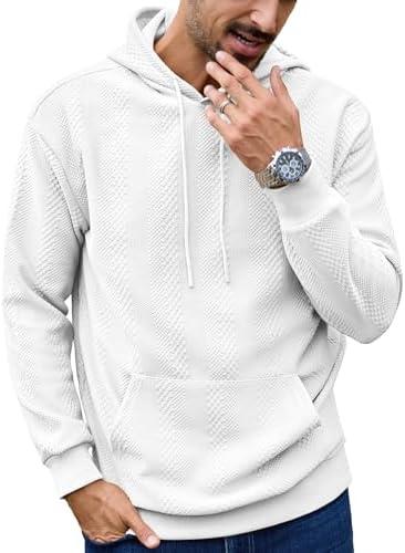 Mens Hoodies Sweatshirts Texture Long Sleeve Drawstring Casual Pullover Hooded Shirt (White,XXL)
