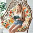 Waterproof Egg Chair Cushion Replacement Outdoor Hanging Chair Cushion 47x35x7 Inches Thicken Egg Chair Cushions with Ties, Daisy