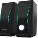 Computer Speakers, Bluetooth 5.0 Hi-Fi Stereo PC Speakers, 4 Dynamic Lighting Modes, AC Adapter Powered and 3.5mm AUX-in Computer Speakers for Desktop PC, Monitor, Laptop, Tablet, Phone