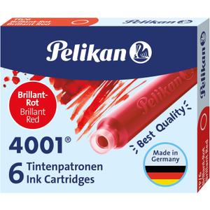 Pelikan 4001 TP/6 Ink Cartridges for Fountain Pens, Brilliant Red, 0.8ml, 6 Pack (301192)