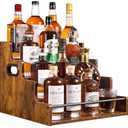 4-Tier Bottle Display Shelf, Coffee Syrup Rack Organizer, Water Bottle Organizer, Mini Bar Cabinet, Rustic Bar Shelves for Whiskey, Spirits