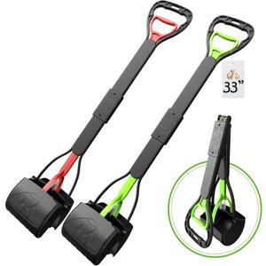 33" Pooper Scooper 2 Pack, XL Tall Handle No Touch Dog Pooper Scooper for Large Small Dogs, Durable Spring & Lightweight, Large Pooper Scooper for Dogs Heavy Duty, Foldable Dog Poop Pick Up Tool