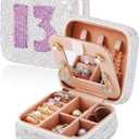 Handmade Small Jewelry Box, Gifts for 13th Birthday Girls, Valentines Christmas Gifts for Kids Girlfriends, Bling Small Jewelry Organizer