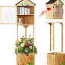 Little Library Box Outdoor,Small Wooden Library Box for Sharing Books,Newspapers,Flyers,2-Tier Little Book Cabinet for Community School (16"L x 13"W x 26"H)