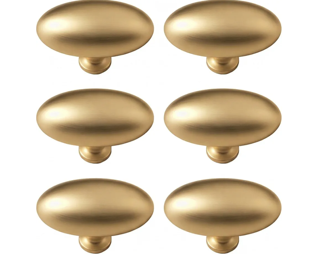 6-Pack Royal Gold Oval Cabinet Knobs, Solid Zinc Alloy Single Hole Drawer Pulls for Kitchen & Dresser (Screws Included) (Single Hole,Toffee Gold)