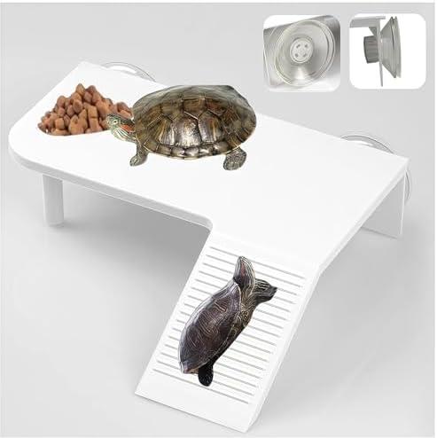 Ovimyne Turtle Basking Platform Stable Suction Cup Mounted Basking Platform with Support Base & Feeding Area for Turtle Tank Accessories Setups