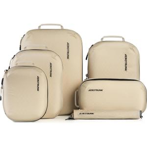 Aerotrunk Ultralight Compression Packing Cubes - Lightweight Travel Organizers for Suitcases and Luggage (6-Pack, Beige)