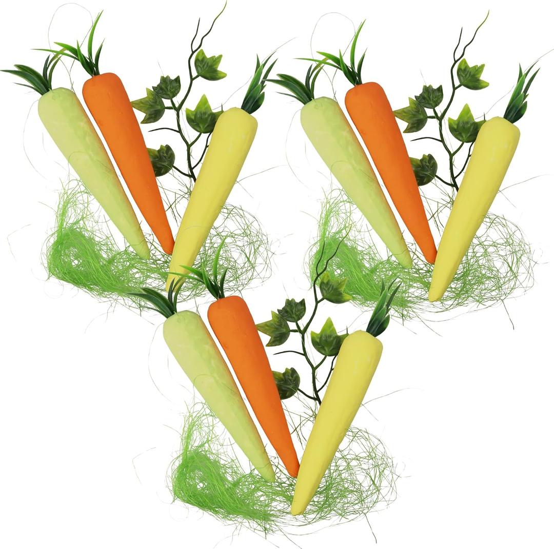 Needzo Foam Easter Carrots and Greenery Set, Festive Spring Craft Supplies, Garden Home Decorations (Pack of 3)