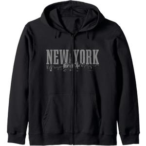 New York City Skyline NY Vintage NYC Zip Hoodie, 2XL
