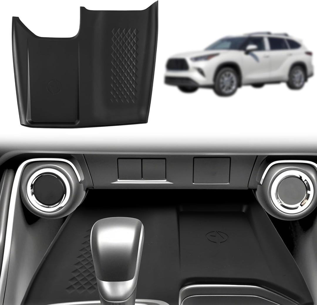 Wireless Charging Anti-Slip Mat Compatible with Kluger 2024/2025, Black Silicone Protective Pad Liners Insert for Grand Center Console Car Interior Accessories