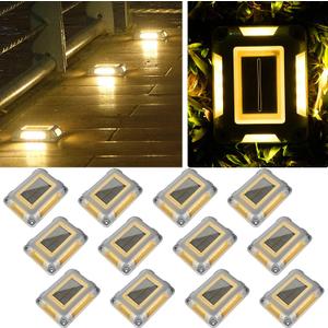 T-SUN Solar Dock Lights, Solar Driveway Lights Outdoor, 12 Pack LED Ground Driveway Light 3000K Warm White Deck Light for Path Garden Sidewalk Stair Ground Pathway
