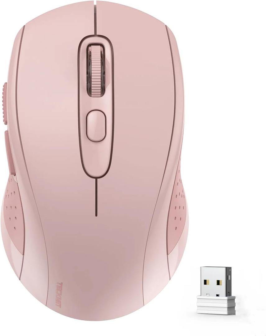 TECKNET Bluetooth Wireless Mouse, 3 Modes Bluetooth 5.0 & 3.0 Mouse 2.4G Wireless Portable Optical 4000 DPI Mouse with USB Nano Receiver,for Laptop, MacBook Pro Air, PC, Computer (Pink)