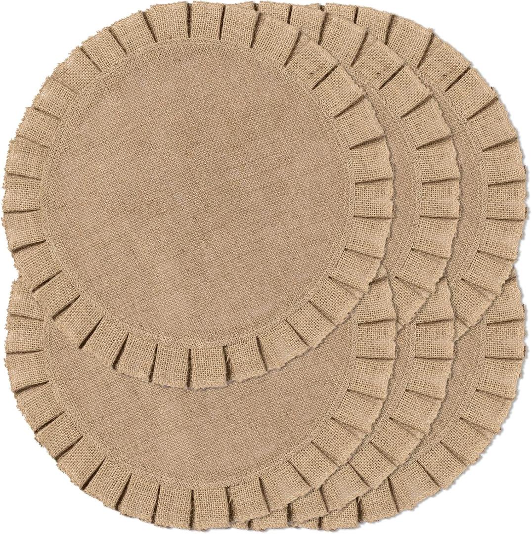 Round Burlap Placemats Set of 6 Jute Rustic Place Mats for Dining Tables Heat Resistant Natural Farmhouse Table Mats Decor for Thanksgiving (Brown)