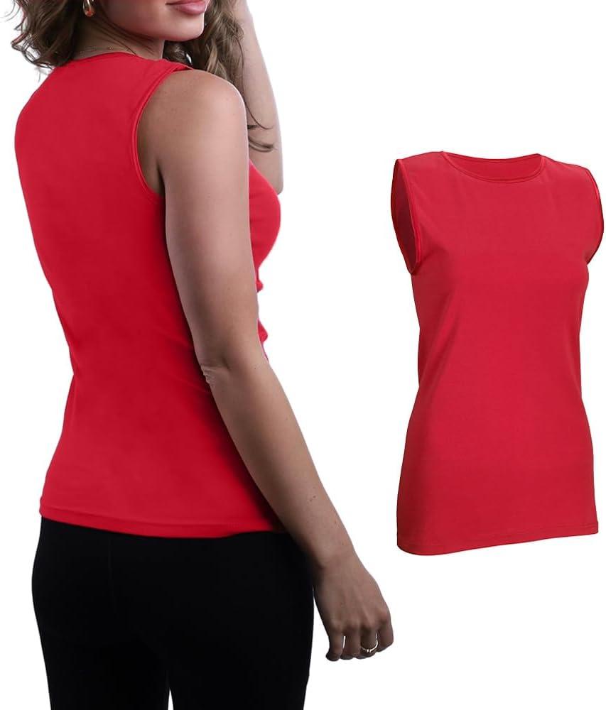 Valair Tank Top for Women, Sleeveless T-Shirt - Crew Neck 100% Cotton Athletic Undershirt, High Neck, Full Shoulder Design (Small, Red)