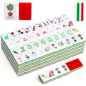 American Mahjong Tile Set(4 Layer), 1.2'' Mahjong Tile Set with Carrying Bag, 160 Red Travel Mahjong Set, 4 All-in-One Rack/Pushers & Accessories, Unique Gift for Mahjong Lovers, Home/Travel, 1.2 x 0.9 x 0.5 inches